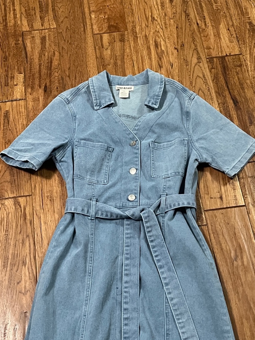 Light Blue Denim Belted Midi Dress Ashley & Sage nwot small women’s dress #619 - Picture 2 of 8